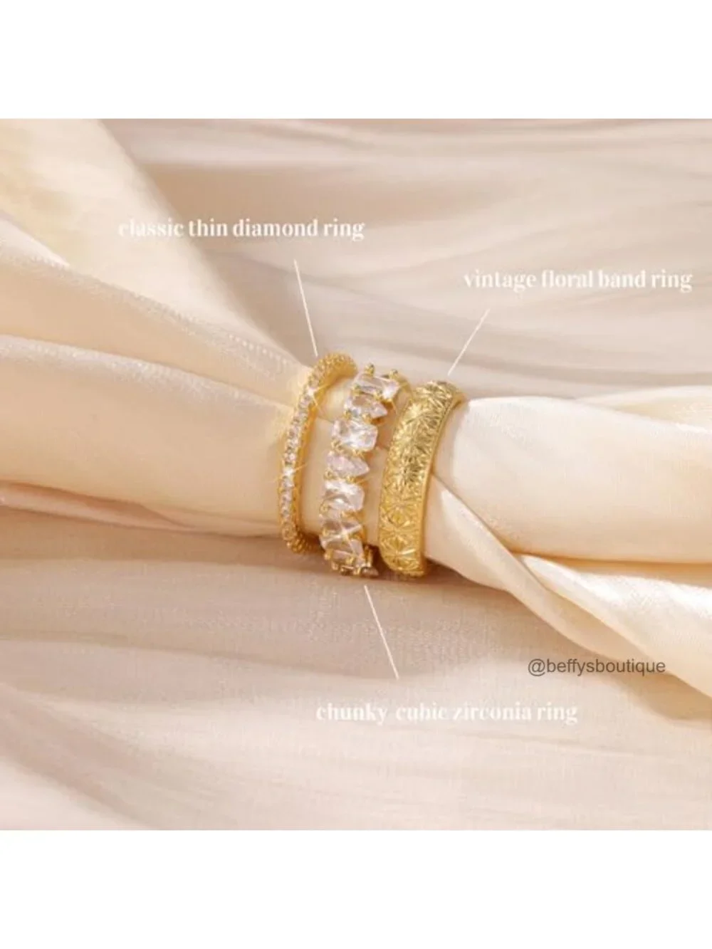 14K Gold Plated Stackable Ring Set for Women Non Tarnish CZ Chucky Dainty Bands